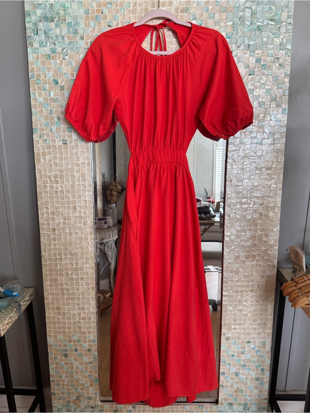 Shein Orange Cutout Open Back Puff Sleeve A-Line Dress Size M